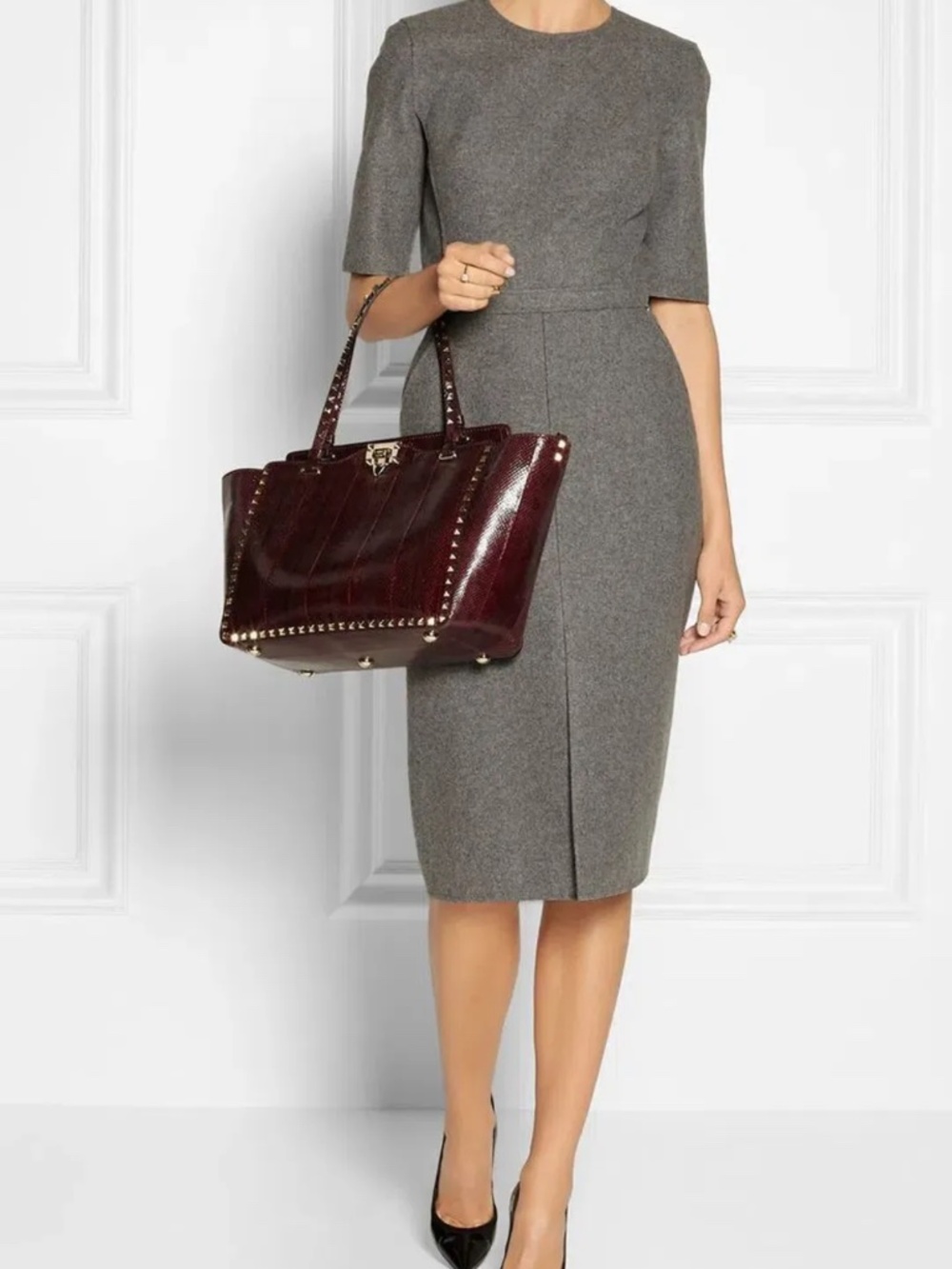VICTORIA BECKHAM GREY WOOL MID-LENGTH DRESS US size 6